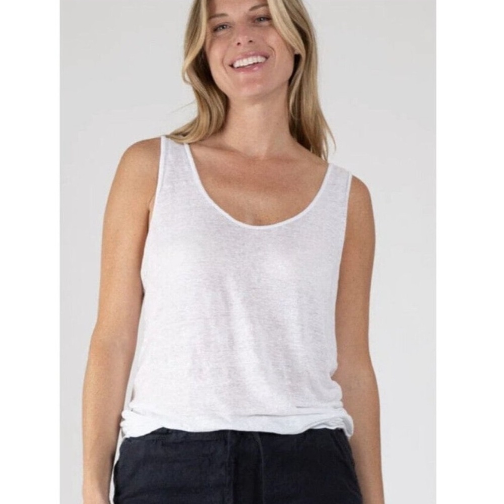 CP Shades 100% Linen Tank Top Natural White Size L